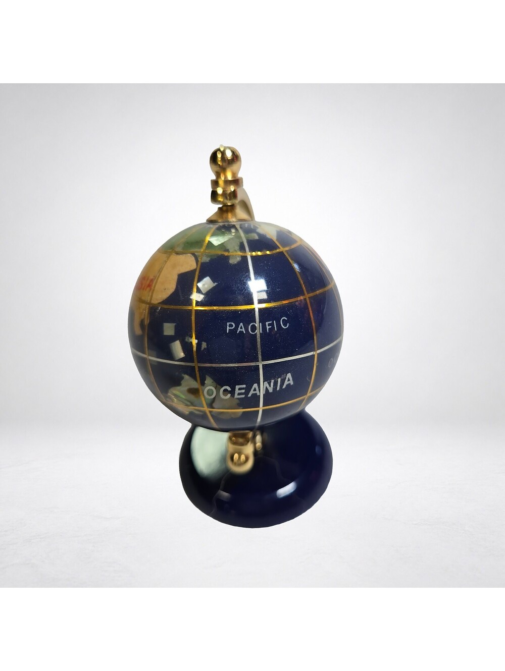 Vintage Gemstone World Globe 3.5in Brass Stand Paperweight - Picture 3 of 6
